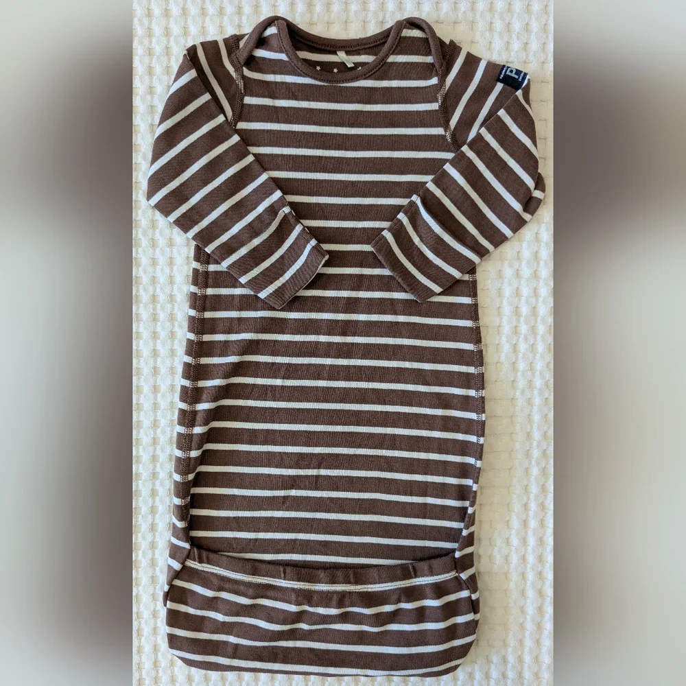 Polarn O Pyret Organic Cotton Chocolate Brown Striped Nightgown Sleeper One size